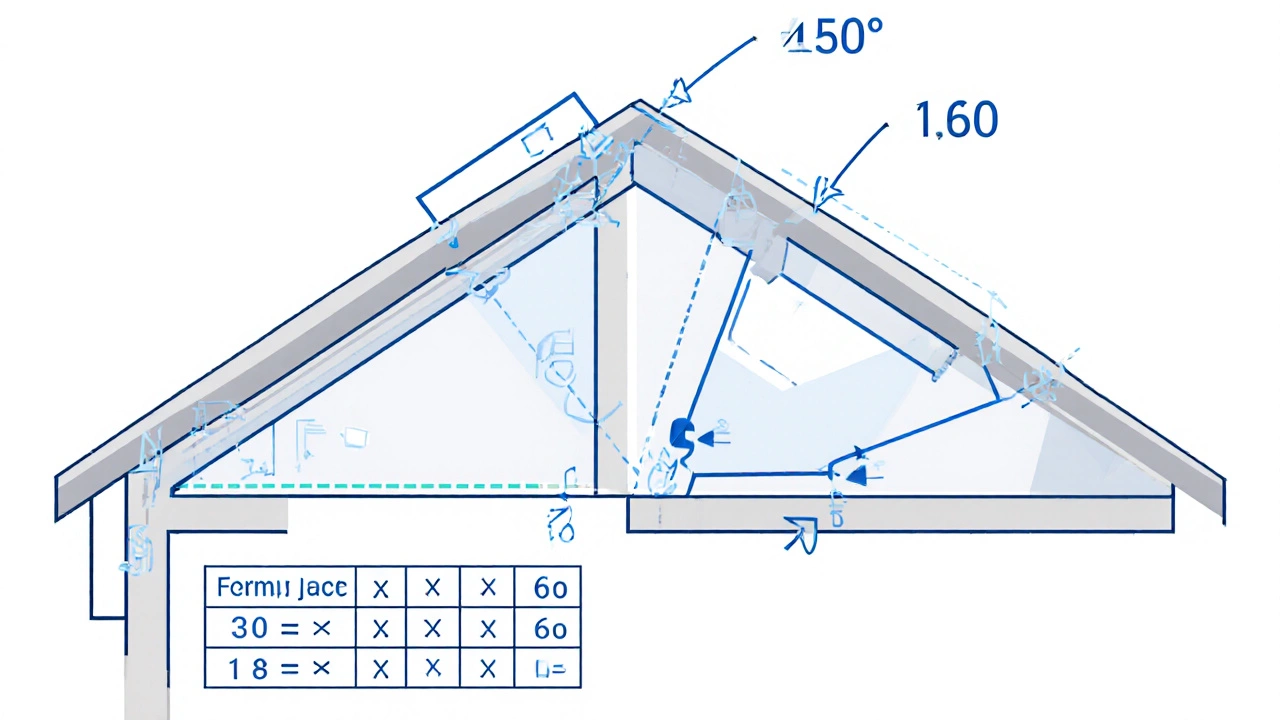 Схема крыши с геометрическими формами и коэффициентами уклона.
