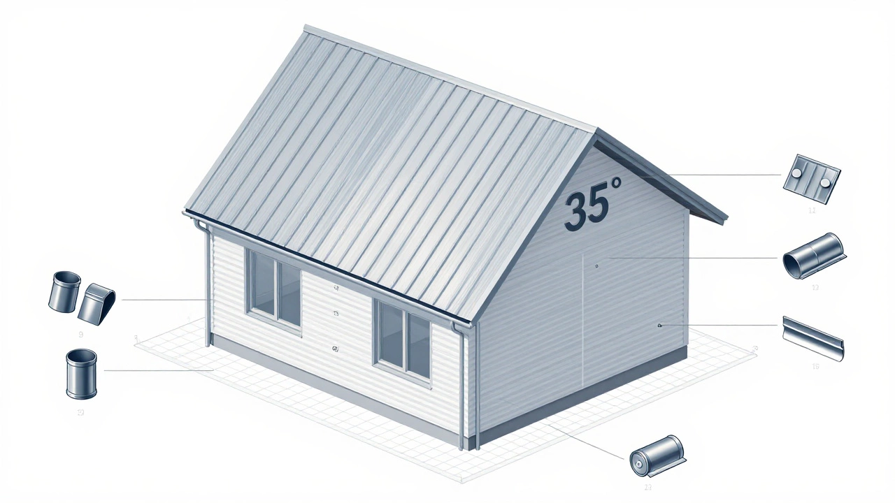 Схема крыши дома с количеством листов и дополнительных элементов кровли.