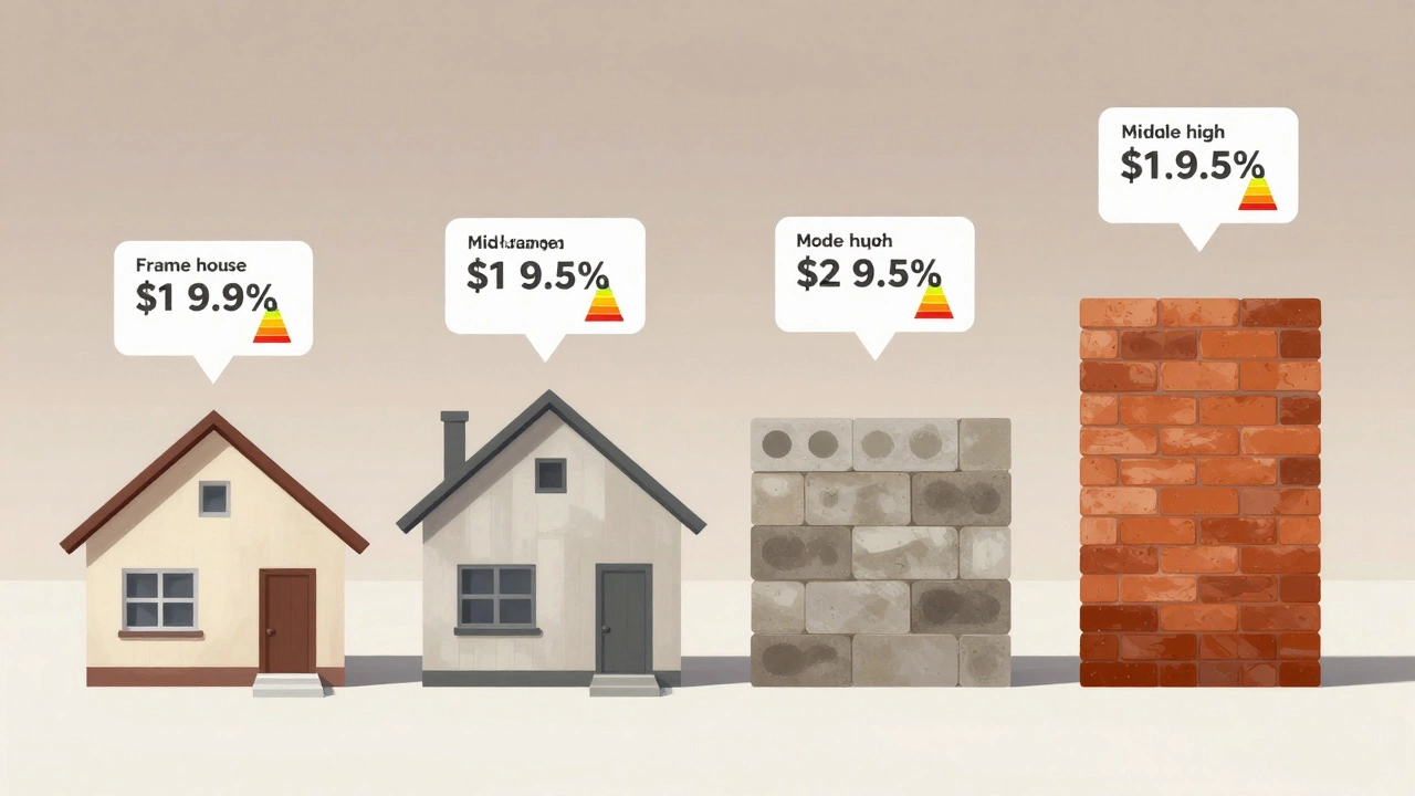 Сравнение четырех технологий строительства домов с указанием стоимости и теплопотерь.