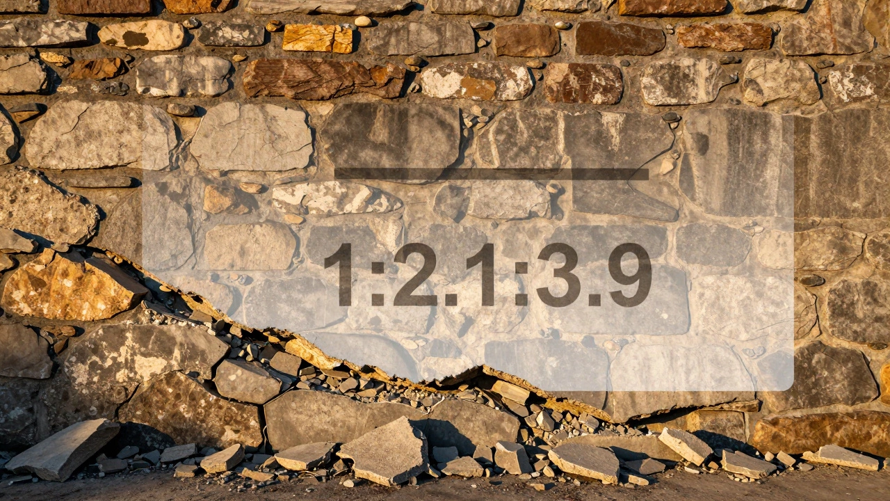 Долговечная каменная стена в Калининграде с прозрачными пропорциями бетона на швах.