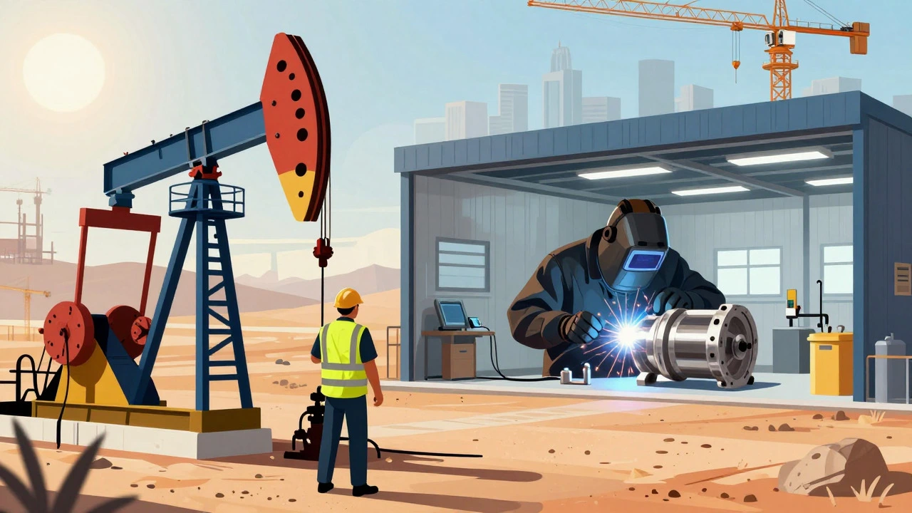 Иллюстрация различных отраслей: нефтегаз, авиастроение и строительство
